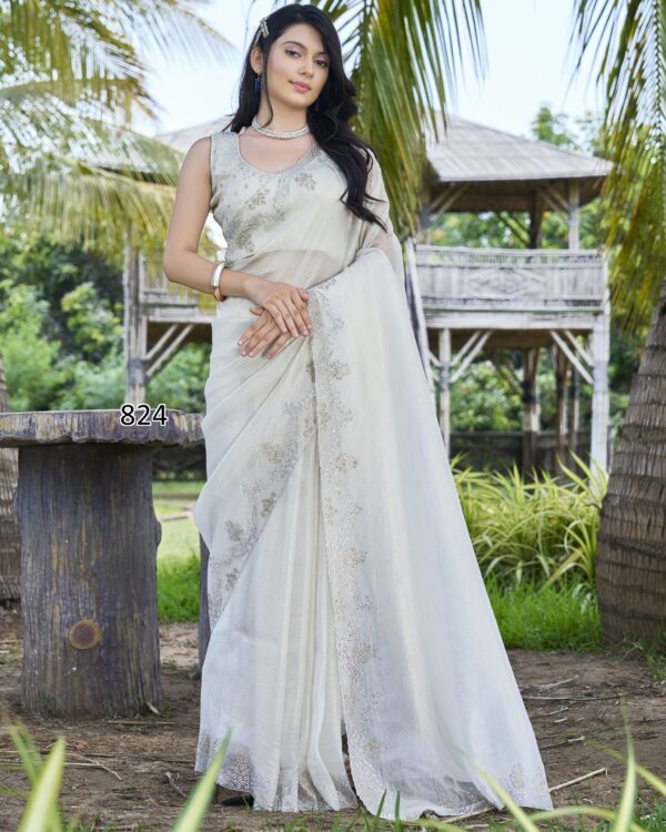 Hand Work Glamorous Style Un-Stitched Saree With Blouse For Every Celebration