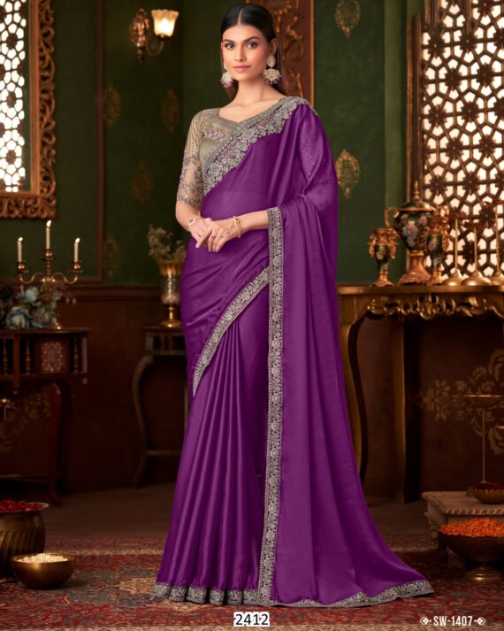 Beautiful Partywear Stylish Saree With Un-Stitched Blouse Piece For Women