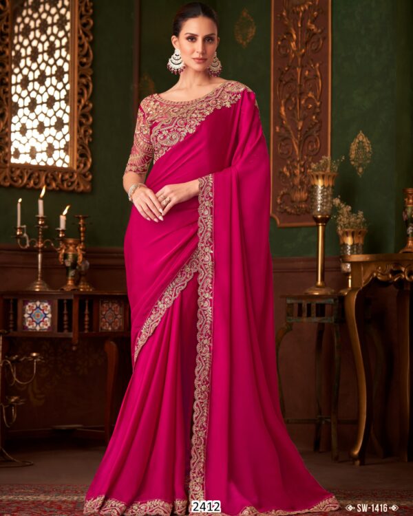 Beautiful Partywear Stylish Saree With Un-Stitched Blouse Piece For Women