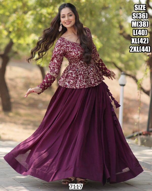 Party Wear Designer Readymade Choli Style Crop Top With Frill And Flare Lehenga