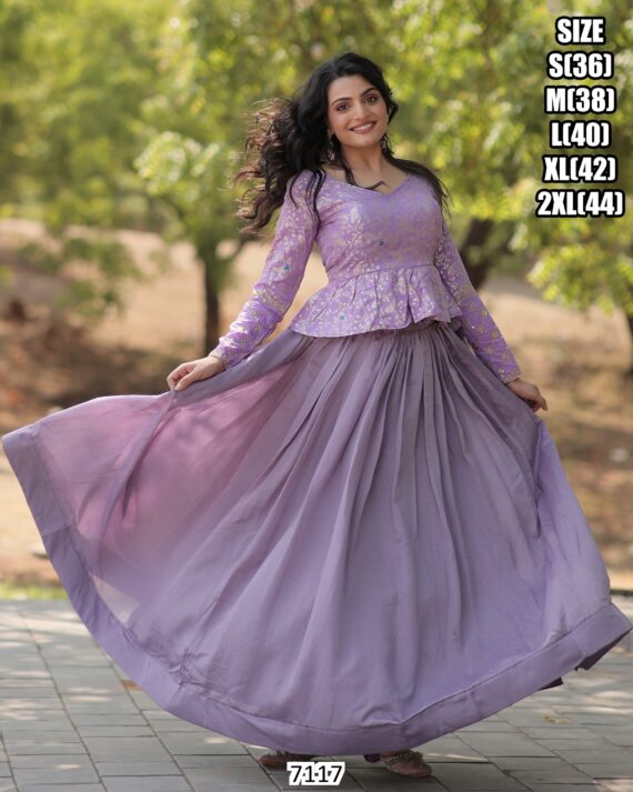 Party Wear Designer Readymade Choli Style Crop Top With Frill And Flare Lehenga