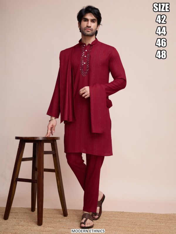 Modern Ethnic Wear Wedding Kurta, Pant And Dupatta Collection Series For Men