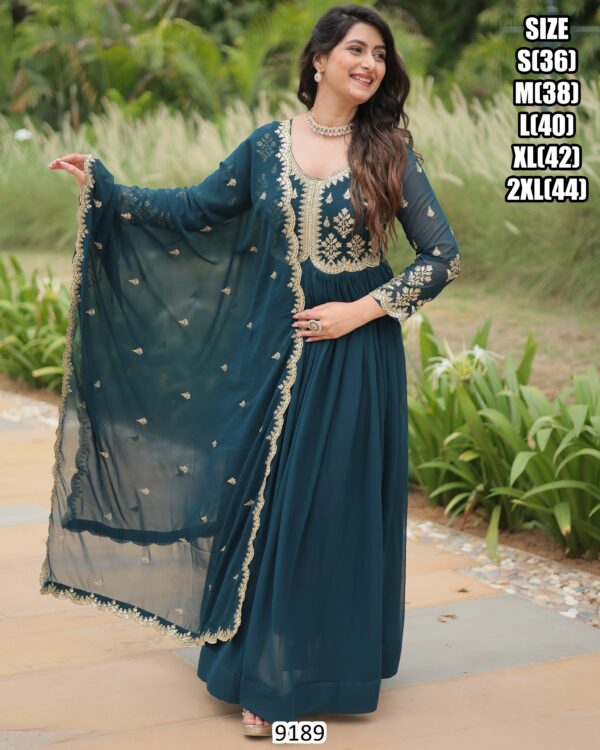 You Are Sure To Make A Powerful Style Statement With This Designer Party Wear Sequins Multi Embroidered Work Gown Set
