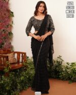 Party Wear Ethnicrang's Pre-Stitched Prepleated Important Lycra Ready To Wear Sarees