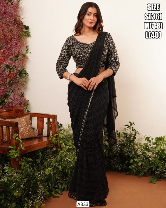 Party Wear Ethnicrang's Pre-Stitched Prepleated Important Lycra Ready To Wear Sarees