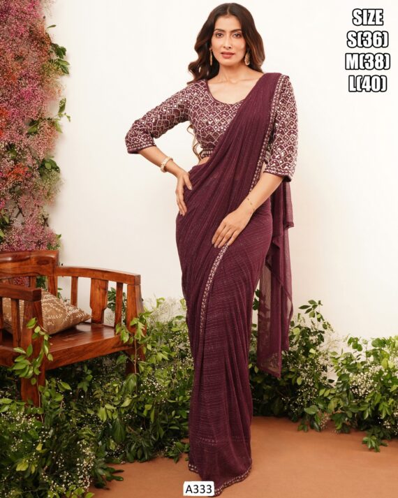 Party Wear Ethnicrang's Pre-Stitched Prepleated Important Lycra Ready To Wear Sarees