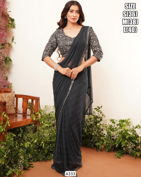 Party Wear Ethnicrang's Pre-Stitched Prepleated Important Lycra Ready To Wear Sarees