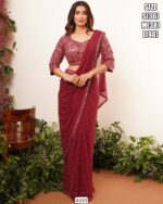 Party Wear Ethnicrang's Pre-Stitched Prepleated Important Lycra Ready To Wear Sarees