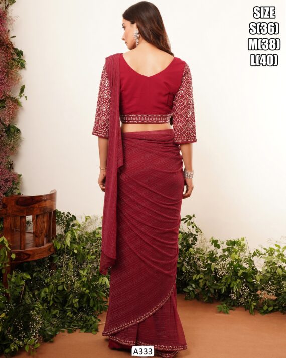 Party Wear Ethnicrang's Pre-Stitched Prepleated Important Lycra Ready To Wear Sarees