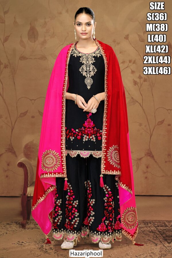 Get Glam Up Look With Our Applique Style Thread Work Party Wear Plazo Suits For Women