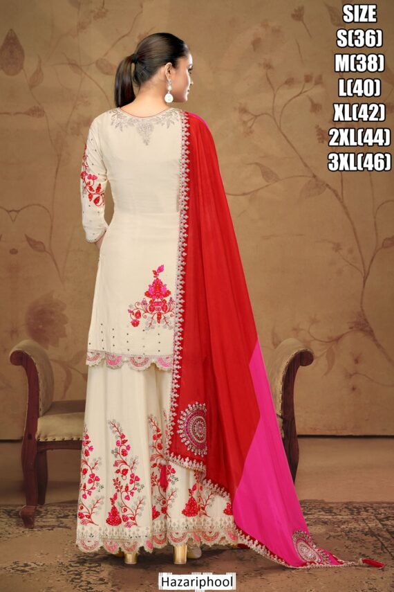 Get Glam Up Look With Our Applique Style Thread Work Party Wear Plazo Suits For Women