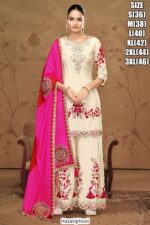 Get Glam Up Look With Our Applique Style Thread Work Party Wear Plazo Suits For Women