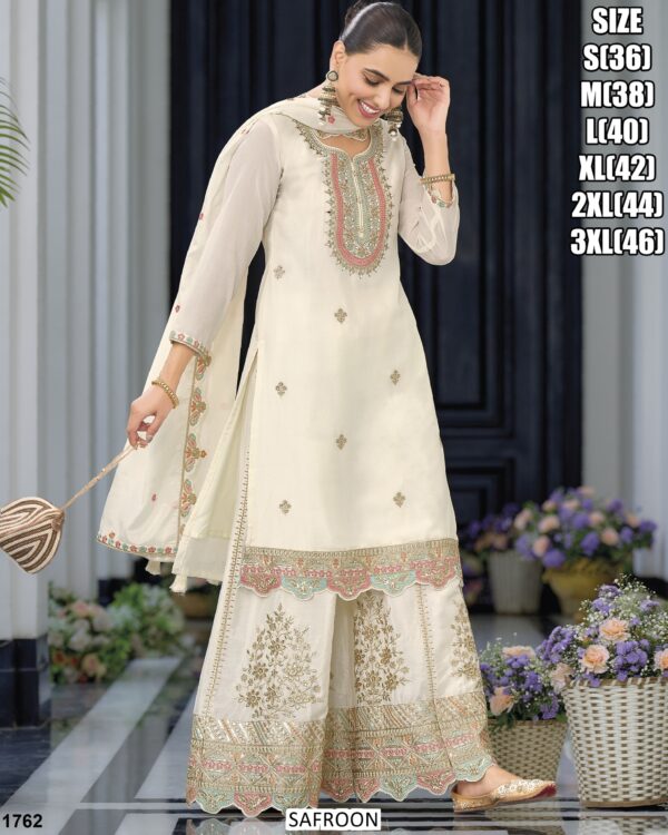 Readymade Women's Kurta, Plazo And Dupatta For Indian Festival Wear Three Piece Sets