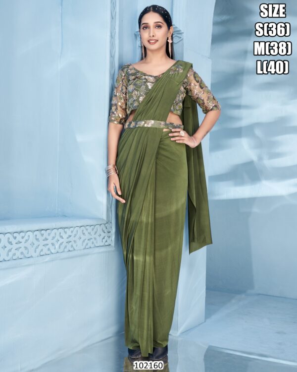 Ethnicrang Offers Party Wear Plain Ready To Wear Saree With Designer Blouse (One Minute Saree)