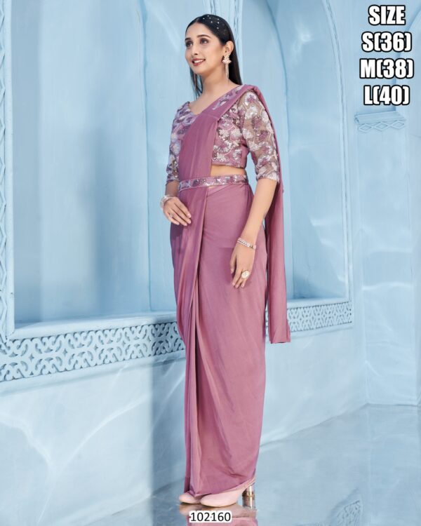 Ethnicrang Offers Party Wear Plain Ready To Wear Saree With Designer Blouse (One Minute Saree)