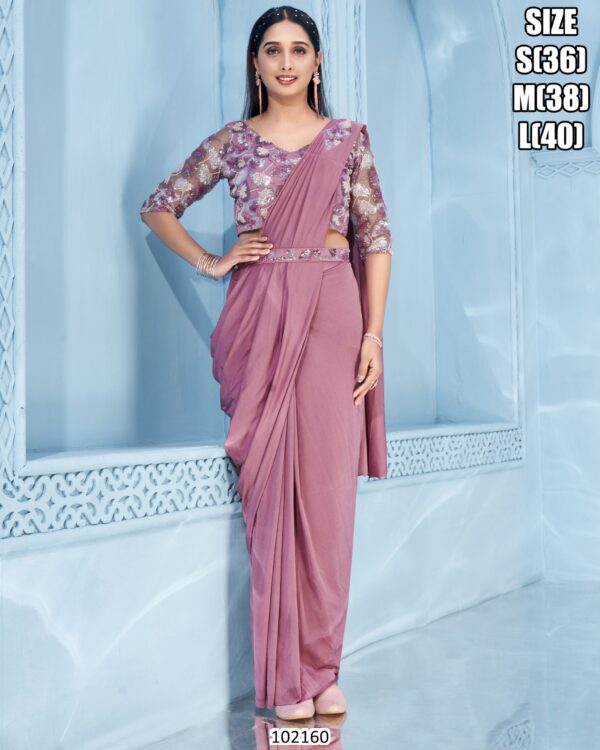 Ethnicrang Offers Party Wear Plain Ready To Wear Saree With Designer Blouse (One Minute Saree)