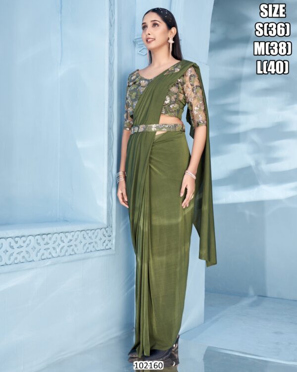 Ethnicrang Offers Party Wear Plain Ready To Wear Saree With Designer Blouse (One Minute Saree)