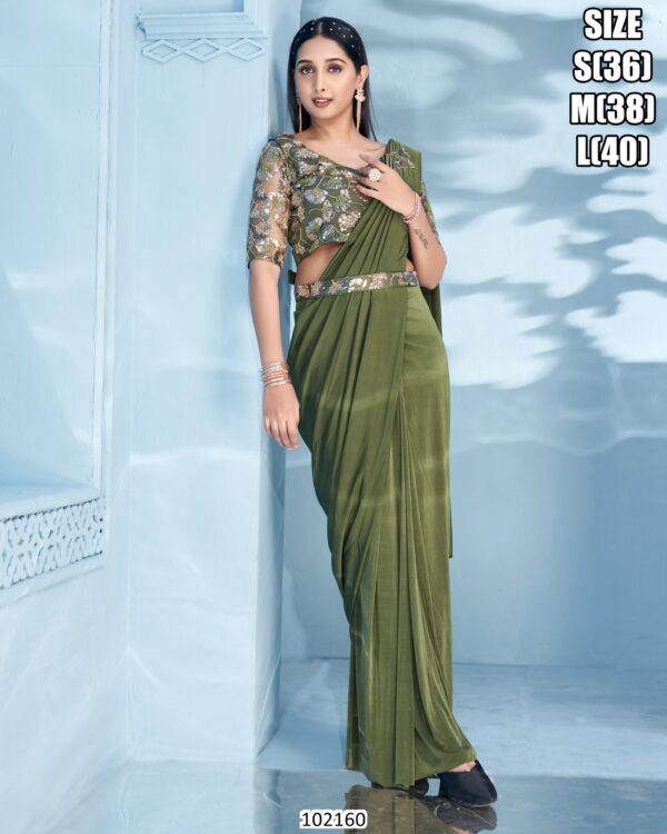 Ethnicrang Offers Party Wear Plain Ready To Wear Saree With Designer Blouse (One Minute Saree)