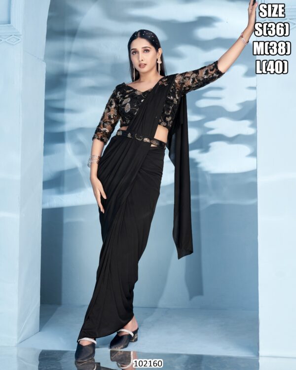 Ethnicrang Offers Party Wear Plain Ready To Wear Saree With Designer Blouse (One Minute Saree)