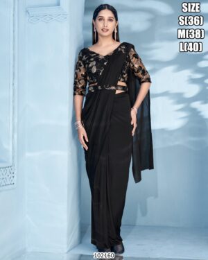 Ethnicrang Offers Party Wear Plain Ready To Wear Saree With Designer Blouse (One Minute Saree)