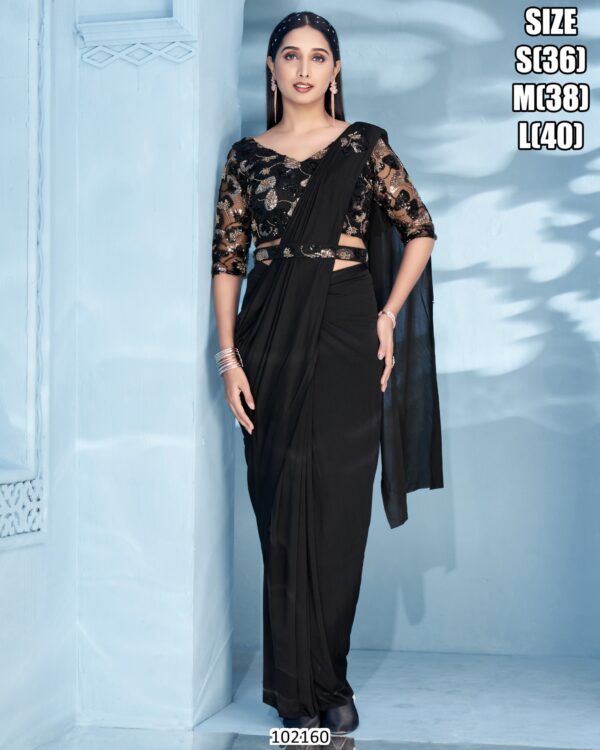 Ethnicrang Offers Party Wear Plain Ready To Wear Saree With Designer Blouse (One Minute Saree)