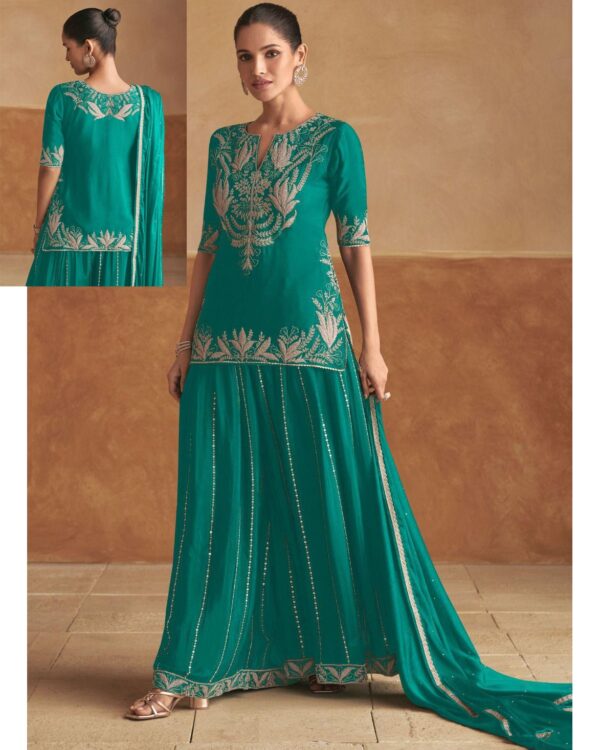 Introducing Our All New Embroidered Top With Flared Plazo Set Befitting The Weddings