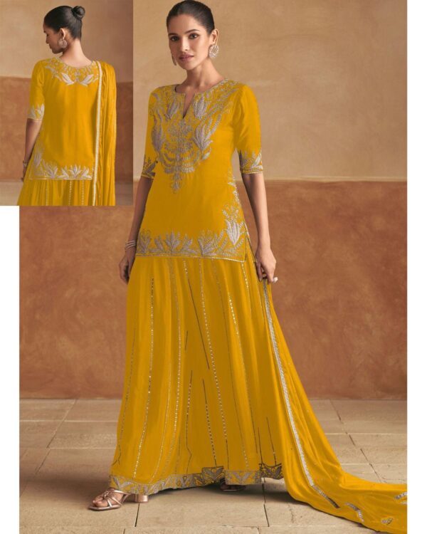 Introducing Our All New Embroidered Top With Flared Plazo Set Befitting The Weddings