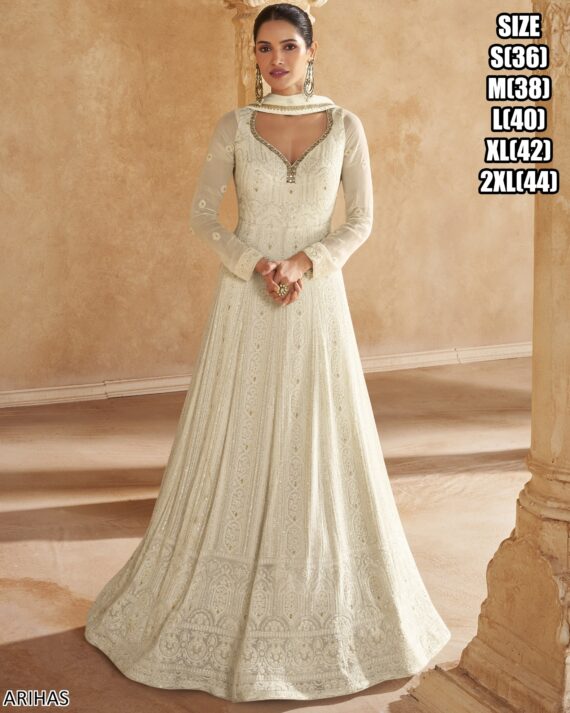 Chikankari Embroidered Wedding And Partywear Gown Dresses With Dupatta