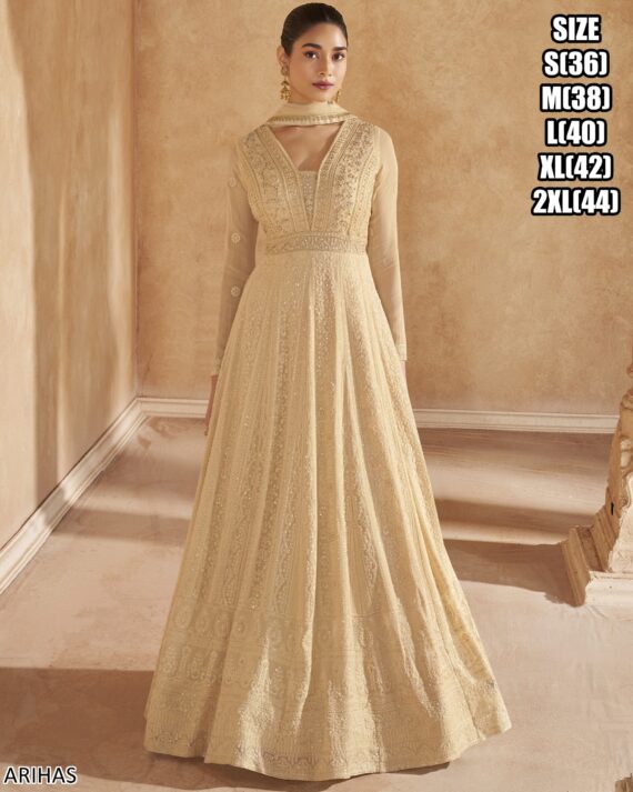 Chikankari Embroidered Wedding And Partywear Gown Dresses With Dupatta