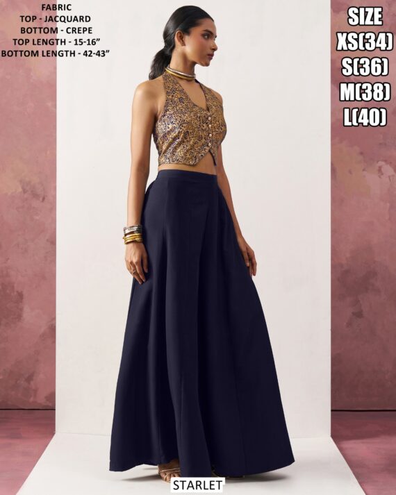 Immerse Yourself In The Sophistication Of Our Crop Top And Plazo Set Specially For Parties