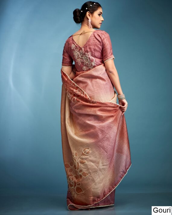 Hand Based Work And Amazing Designer Un-Stitched Blouse With Saree