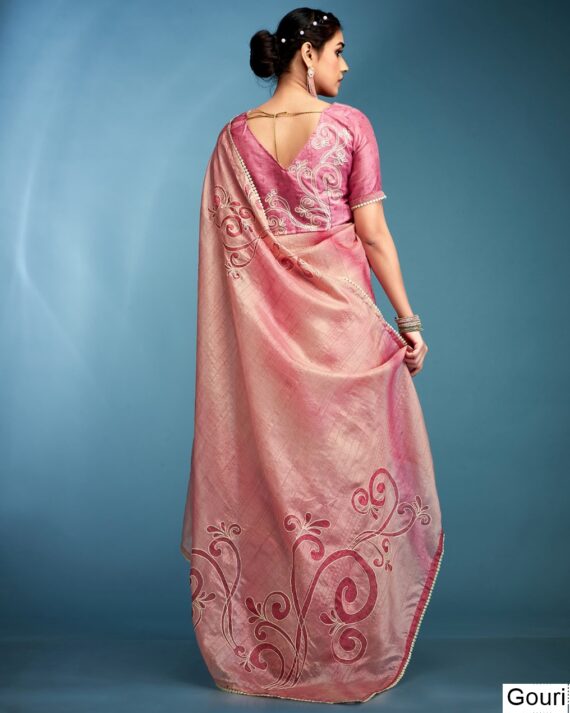 Hand Based Work And Amazing Designer Un-Stitched Blouse With Saree