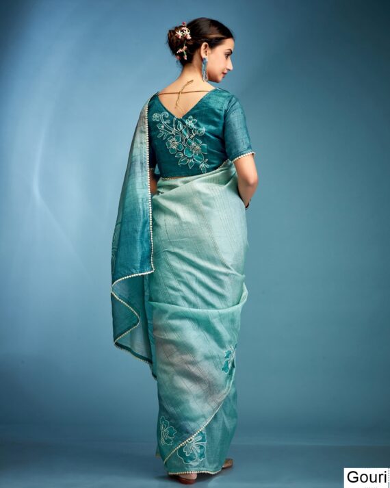 Hand Based Work And Amazing Designer Un-Stitched Blouse With Saree