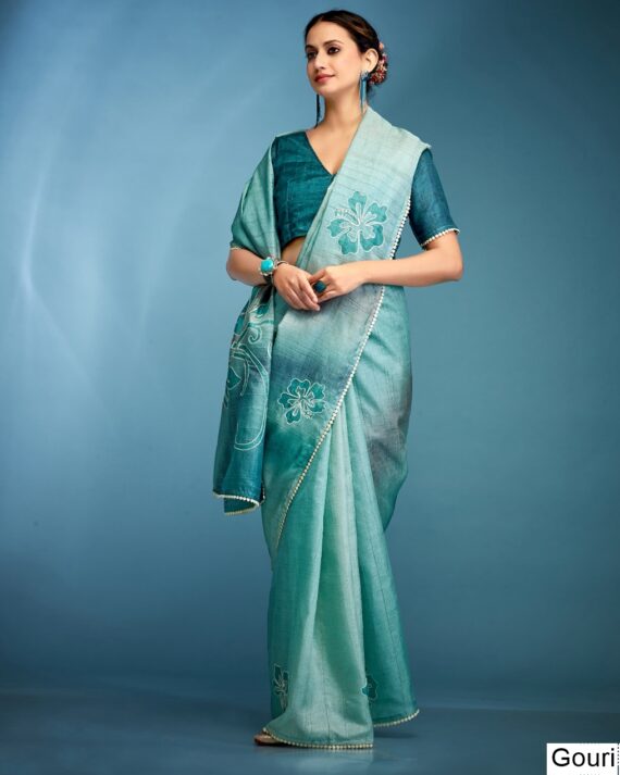 Hand Based Work And Amazing Designer Un-Stitched Blouse With Saree
