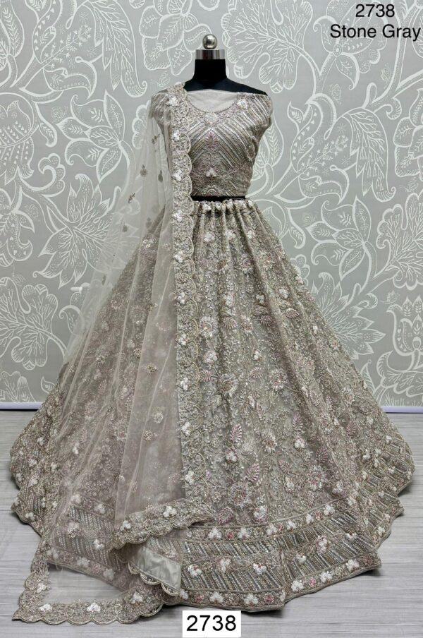 Heavy Designer Stone Grey Un-Stitched Engagement Lehenga Choli For Women