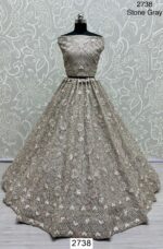 Heavy Designer Stone Grey Un-Stitched Engagement Lehenga Choli For Women