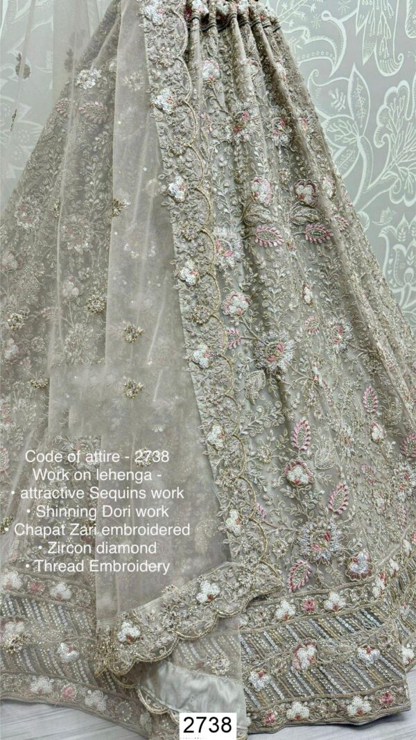 Heavy Designer Stone Grey Un-Stitched Engagement Lehenga Choli For Women