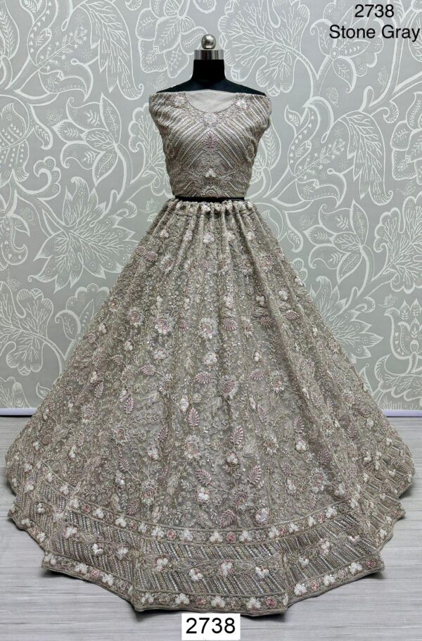 Heavy Designer Stone Grey Un-Stitched Engagement Lehenga Choli For Women