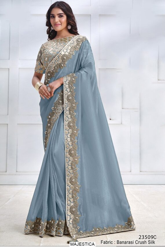 Un-Stitched Partywear Sarees Are Available In The Latest Styles! Buy Now!