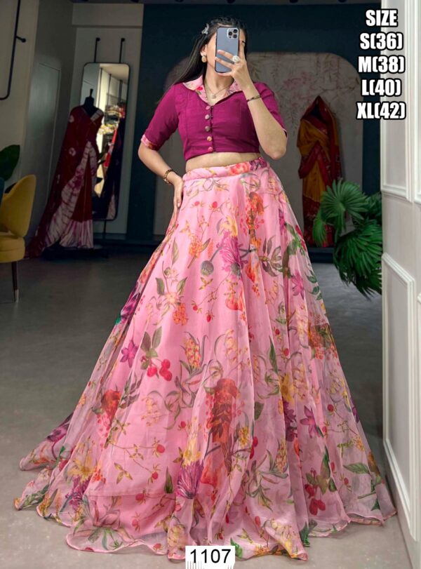 Partywear Crop Top And Lehenga In Beautiful Floral Designs And Combination Of Colours