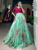 Partywear Crop Top And Lehenga In Beautiful Floral Designs And Combination Of Colours