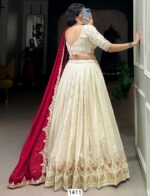 Immaculate Designs And Well-Crafted Off-White Lehenga Choli With Red Dupatta