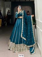 Sequins Embroidered Firozi Blue Lehenga Choli For Weddings And Festivals