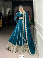 Sequins Embroidered Firozi Blue Lehenga Choli For Weddings And Festivals