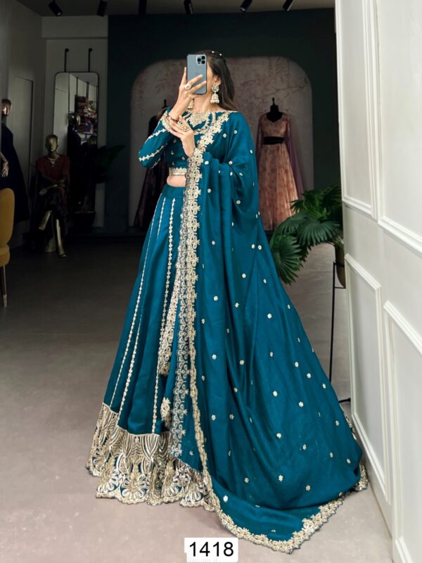 Sequins Embroidered Firozi Blue Lehenga Choli For Weddings And Festivals