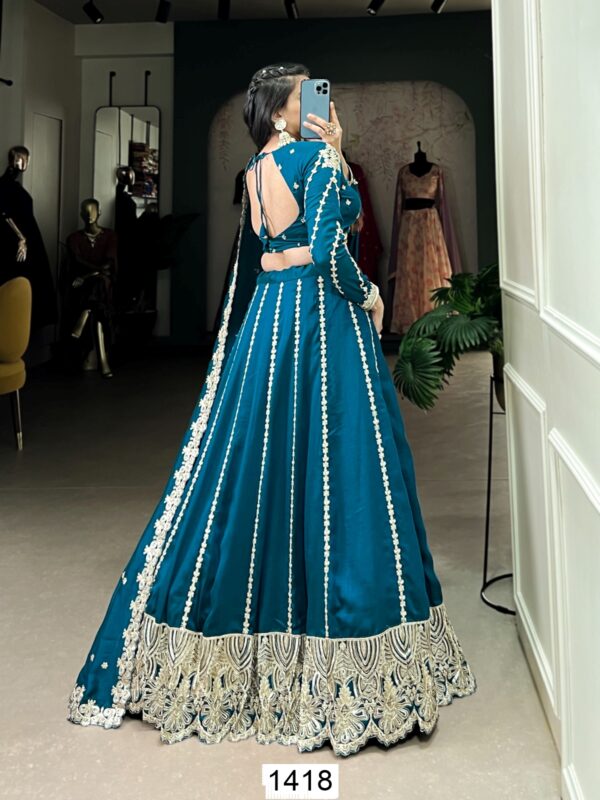 Sequins Embroidered Firozi Blue Lehenga Choli For Weddings And Festivals