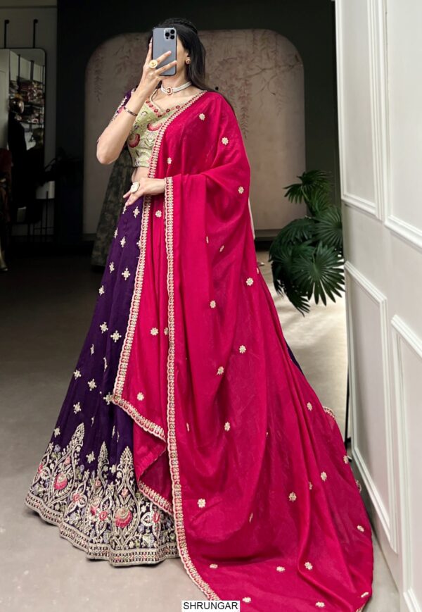 Purple Colour Vichitra Silk Lehenga Choli With Sequins And Thread Embroidery Work