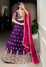 Purple Colour Vichitra Silk Lehenga Choli With Sequins And Thread Embroidery Work