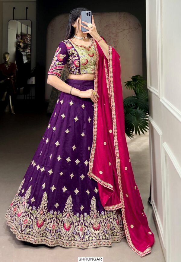 Purple Colour Vichitra Silk Lehenga Choli With Sequins And Thread Embroidery Work