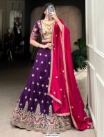 Purple Colour Vichitra Silk Lehenga Choli With Sequins And Thread Embroidery Work